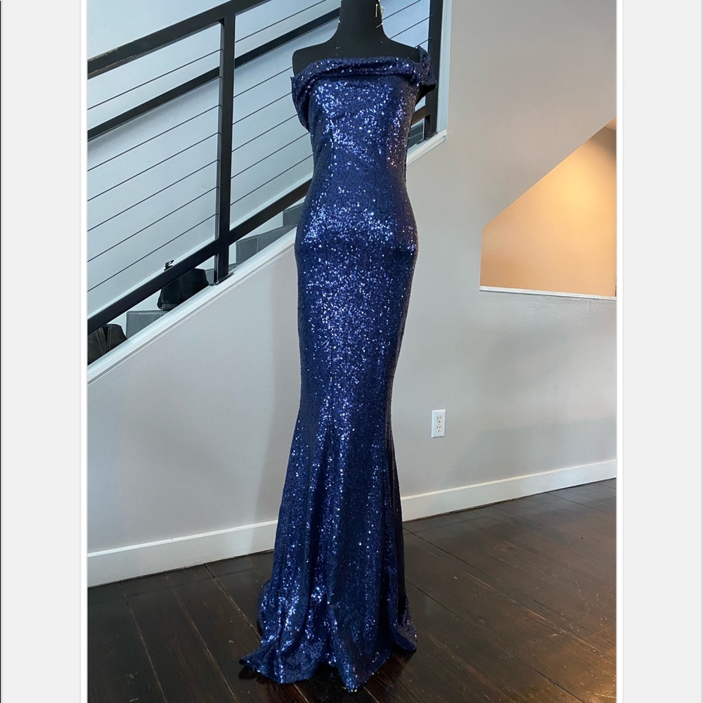 City goddess navy blue sequin maxi dress
